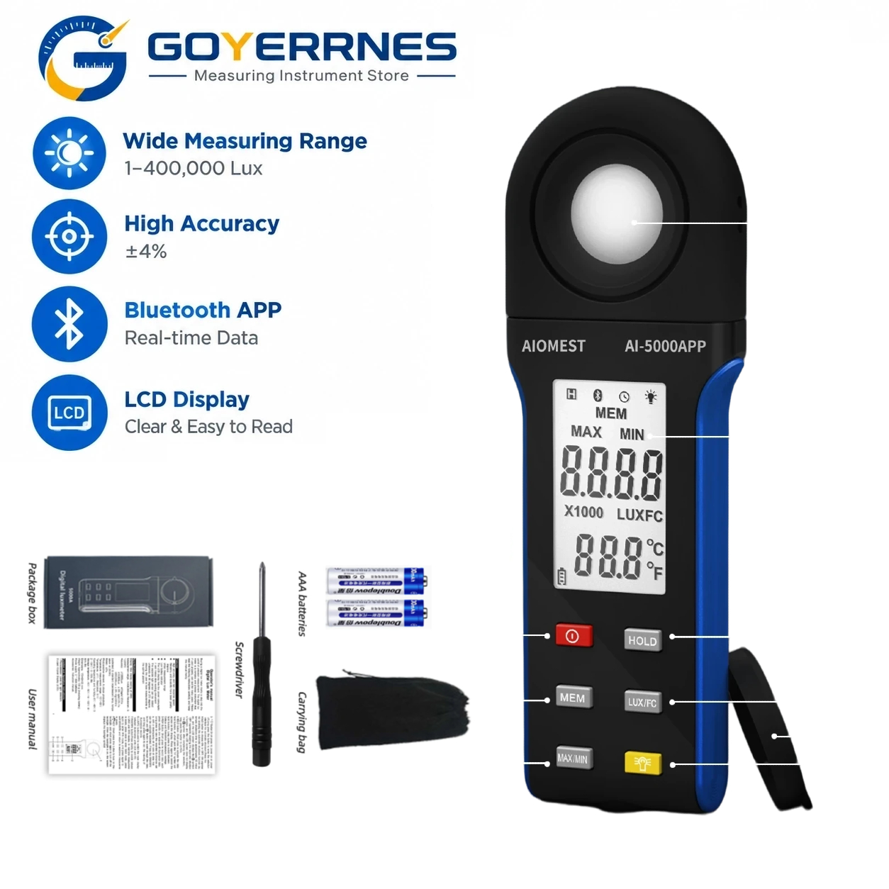 Photography Lighting Meter - Medidor de Lux Digital 1-400000 Lux