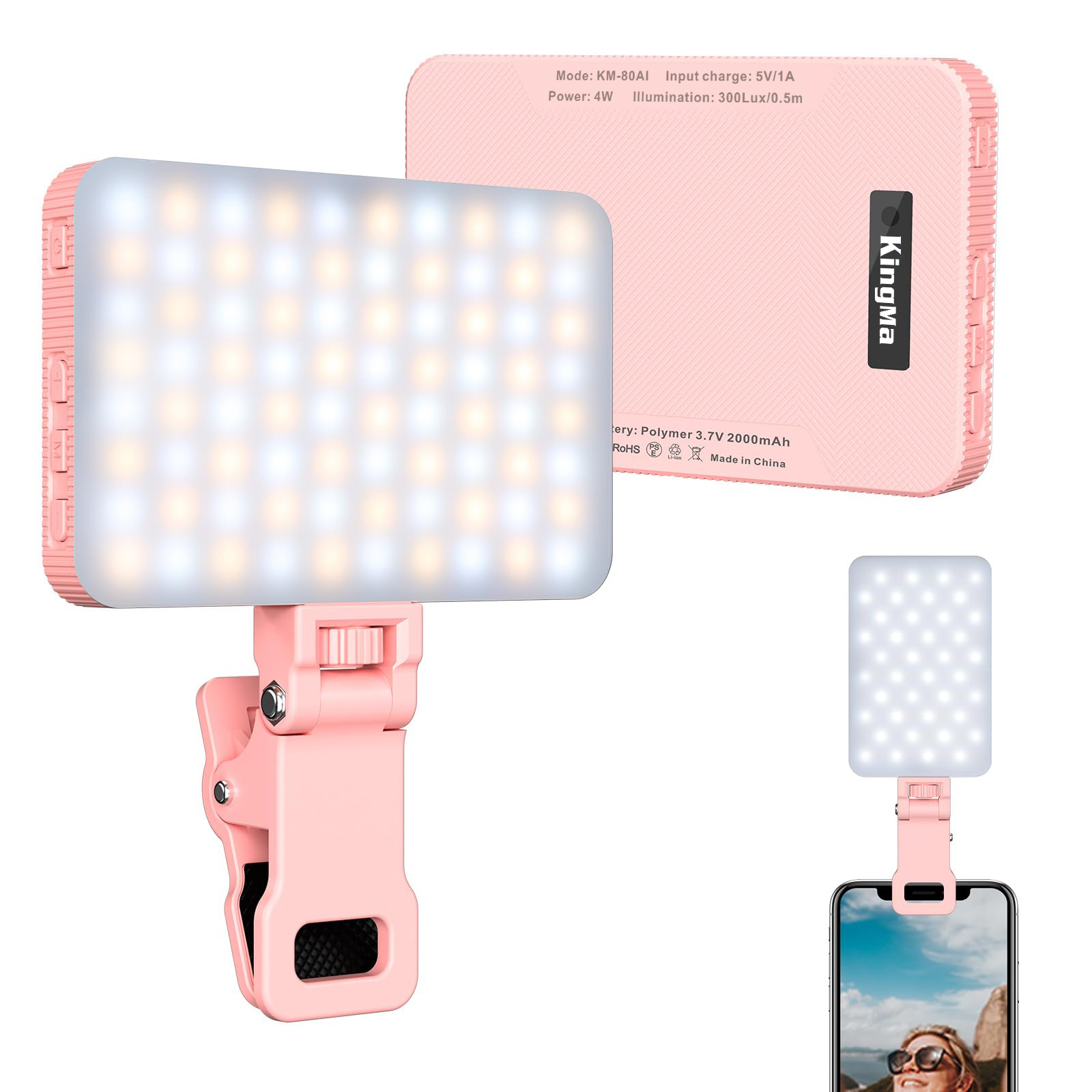 Photography Lighting Handheld - King Ma Pink Rechargeable Selfie Light,